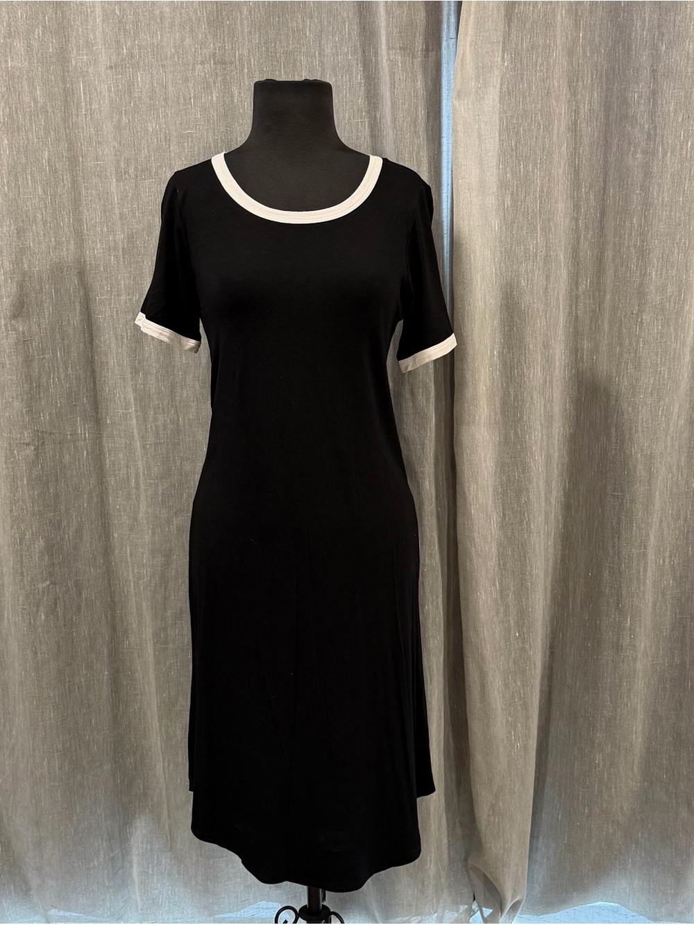 Acemi Black Midi Dress with White Contrast Trim